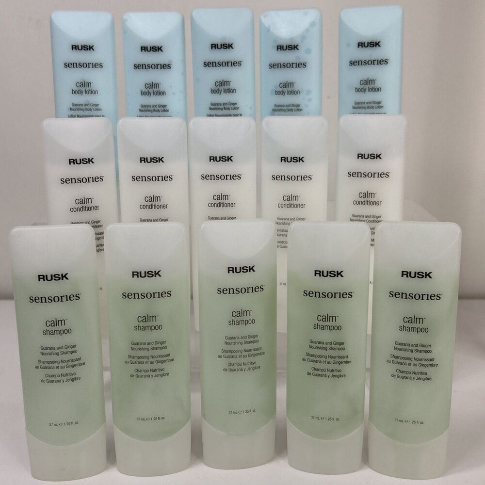 Rusk Sensories Travel Size Lot Calm Body Lotion Shampoo Conditioner 1.25 oz